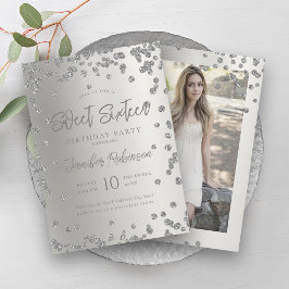 Convite Glam Silver Chic Glitter Foto Sweet 16