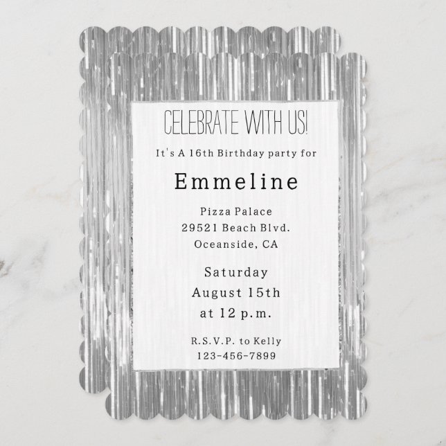 Convite Glam Silver Glitzy Sparkle Strikle (Frente/Verso)