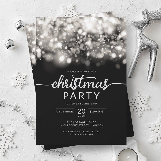 Convite Glam Silver Winter Sparaking Company Xmas Party (Glam Silver Winter Sparkling Company Xmas Party Invitation)