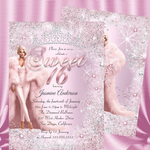 Convite Glam Sweet 16 Rosa Prata Coroa de Natal