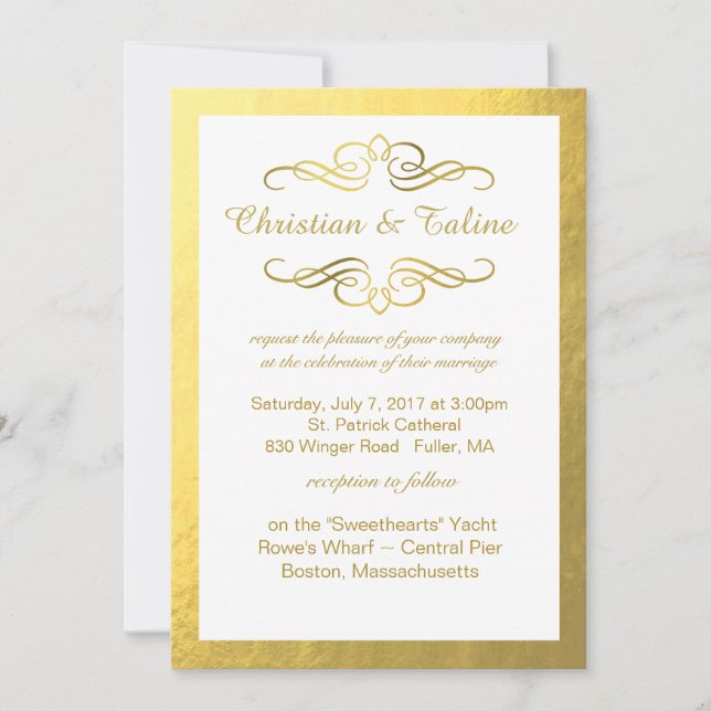 Convite Glam Swirly Flourish Gold Foil Outline (Frente)
