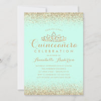 Glam Teal Aqua Quinceañera Dourada Tiara Glitter