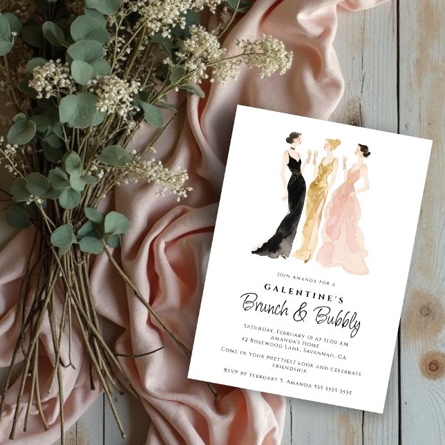 Convite Glam Three Elegant Women Galentine's Day Party (Glam Three Elegant Women Galentine's Day Party Invitation Cards for Best Friends.)