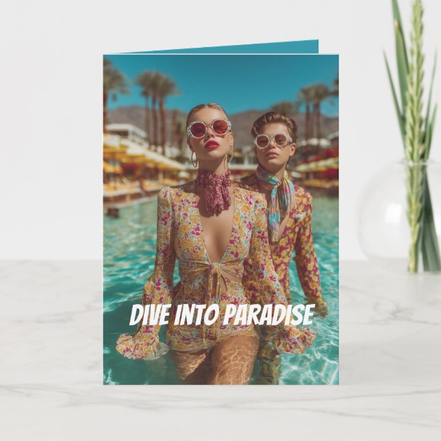Convite Glam Tropical Piscina Party Vibes (Frente)