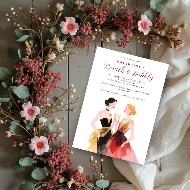 Convite Glam Two Elegant Women Galentines Day Party (Glam Two Elegant Women Galentine's Day Party Invitation Cards for Best Friends.)