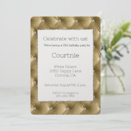 Convite Glam Warm Dourado Faux Velvet Aniversário