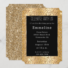 Convite Glam Yellow Dourado Glitter Leopardo