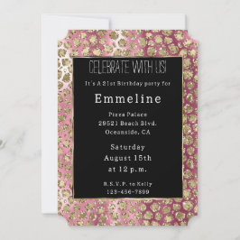 Convite Glama Dourada, preto-rosa, Leopardo-da-relha