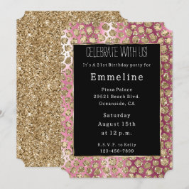 Convite Glama Dourada, preto-rosa, Leopardo-da-relha