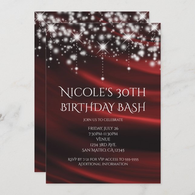 Convite Glama Dourado de Seda Vermelha e Estilhaço Qualque (Frente/Verso)