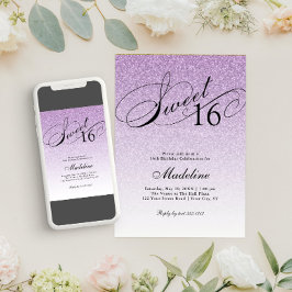 Convite Glama Púrpura Leve Brilhante Doce 16