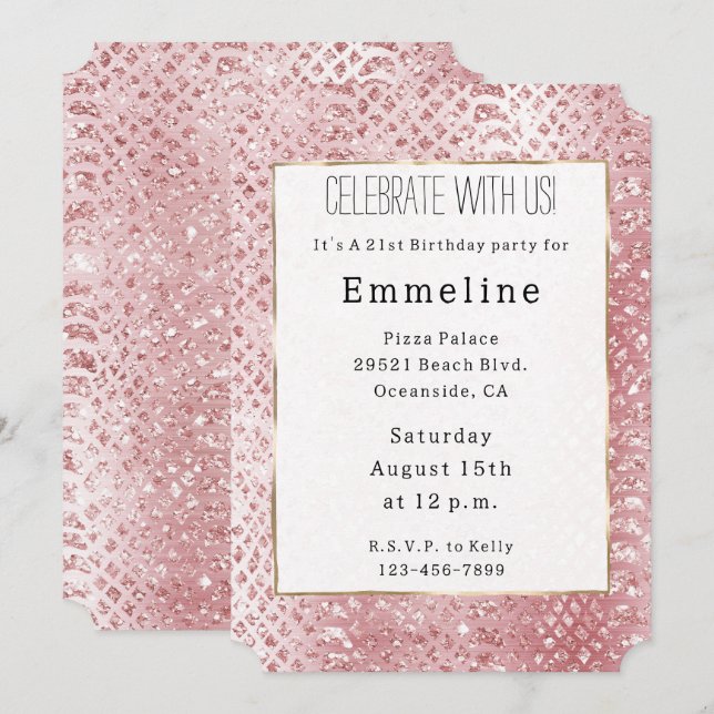 Convite Glama Rosa Esbranquiçada Cobra Pele (Frente/Verso)