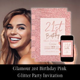 Convite Glamor aniversário de 21 anos Rosa