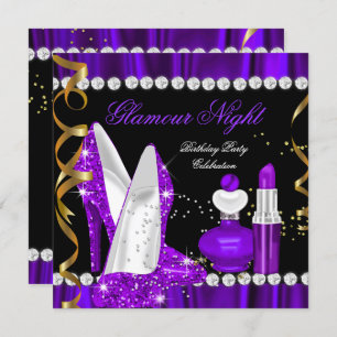 Convite Glamor Noite Brilhante Purple Dourado Partido 3