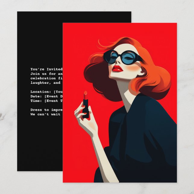 Convite Glamor Retro Vermelho Negrito (Frente/Verso)