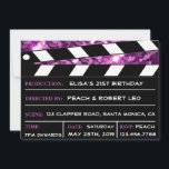 Convite Glamor Roxo, Conselho De Aniversário<br><div class="desc">Única, glamour, divertida com um olhar retrô. Um convite de festa de aniversário para garotas de todas as idades, especialmente, talvez, para amantes de filmes! Todo o texto padrão (informações de exemplo) pode ser totalmente personalizado com suas próprias palavras, e você também pode alterar as fontes, os tamanhos e as...</div>