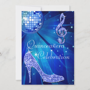 Convite Glamorosa Quinceañera Disco Ball and Sparkle Heels