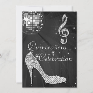 Convite Glamorosa Quinceañera Disco Ball and Sparkle Heels