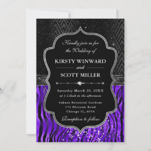 Convite Glamorosas Listras de Tigre Roxo Preto Casamento