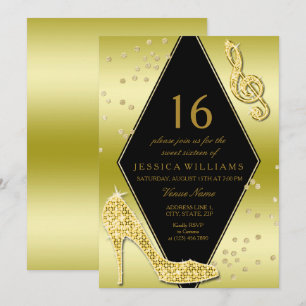 Convite Glamoroso Dourado Glitzy Doce 16
