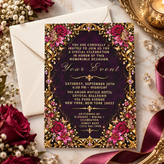 Convite Glamoroso Quadro Floral Ornamentado para Ocasiões 