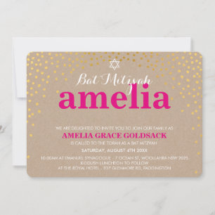 Convite GLAMOROUS BAT MITZVAH - kraft confetti de ouro rus