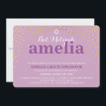 Convite GLAMOROUS BAT MITZVAH, roxo de confete de ouro rús<br><div class="desc">NOTA - o efeito brilhante do ouro é uma imagem impressaUm confete fofo, design de bolinhas com folha de ouro, procure os CONVITES MITZVAH de seu filho. Uau, seus amigos e família com este pequeno número;D Configuração como modelo é simples você adicionar seus próprios detalhes, adicionar sua foto ou clicar...</div>