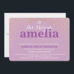 Convite GLAMOROUS BAT MITZVAH, roxo de confete de ouro rús<br><div class="desc">NOTA - o efeito brilhante do ouro é uma imagem impressaUm confete fofo, design de bolinhas com folha de ouro, procure os CONVITES MITZVAH de seu filho. Uau, seus amigos e família com este pequeno número;D Configuração como modelo é simples você adicionar seus próprios detalhes, adicionar sua foto ou clicar...</div>