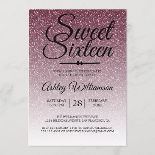 Convite Glamorous Burgundy Glitter Ombre Sweet 16 Aniversá