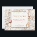 Convite Glamorous Confetti Flutes Balloons, Dourada do 40º<br><div class="desc">Isto dará aos seus convidados uma ideia da festa de vidro que eles também foram convidados com esta design de na moda com seus detalhes dentro de uma borda de brilho dourada contra um pano de fundo de padrão espiral com confete dourado, flautas de champanhe e balões. Personalize facilmente o...</div>
