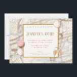 Convite Glamorous Confetti Flutes Balloons, Dourada do 40º<br><div class="desc">Isto dará aos seus convidados uma ideia da festa de vidro que eles também foram convidados com esta design de na moda com seus detalhes dentro de uma borda de brilho dourada contra um pano de fundo de padrão espiral com confete dourado, flautas de champanhe e balões. Personalize facilmente o...</div>