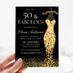 Convite Glamorous Dourado Vestido Fabuloso 50º Aniversário<br><div class="desc">Vestido Dourado glamouroso Fabuloso 50º Aniversário Variações de Convite para o convite e itens correspondentes na nossa loja Também disponível como convite digital</div>