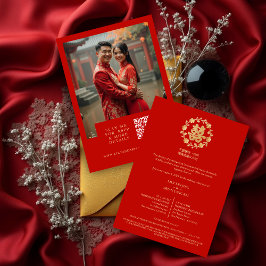 Convite Glamorous Glitter Floral Double Happiness Photo