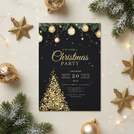 Convite Glamorous Gold Christmas Tree Party Invite