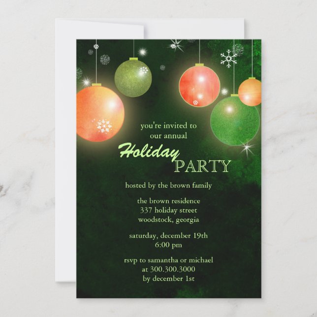 Convite Glamorous Green Winter Holiday Party (Frente)