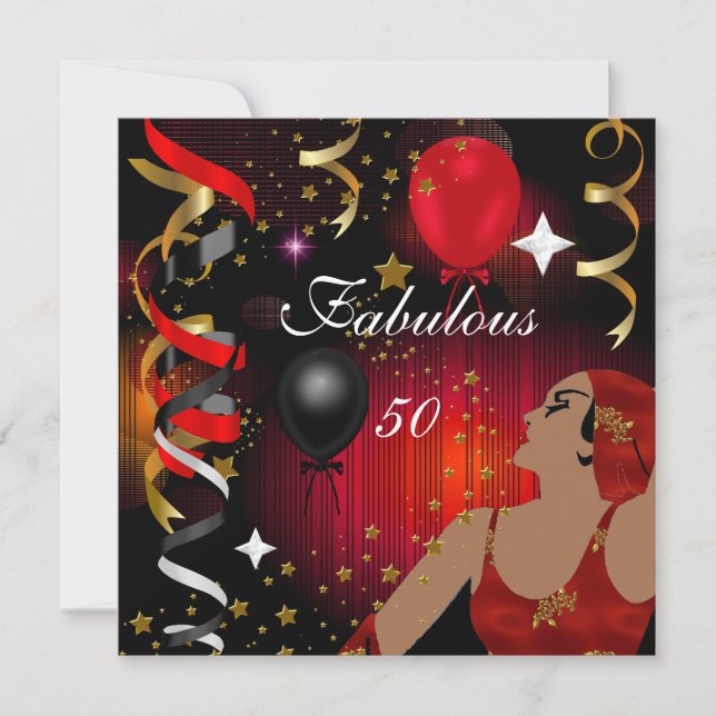 Convite Glamorous Lady Fabulous 50 Cinquenta Festas de ani (Frente)