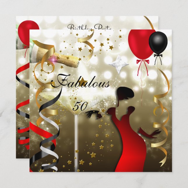 Convite Glamorous Lady Fabulous 50 Cinquenta Festas de ani (Frente/Verso)