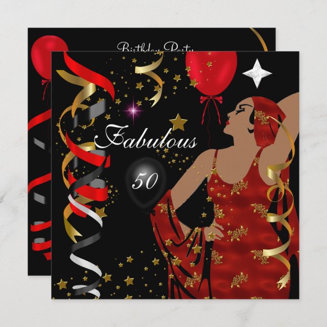 Convite Glamorous Lady Fabulous 50 Cinquenta Festas de ani (Frente/Verso)