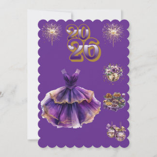 Convite Glamorous Purple & Gold New Year 2026 Invitation