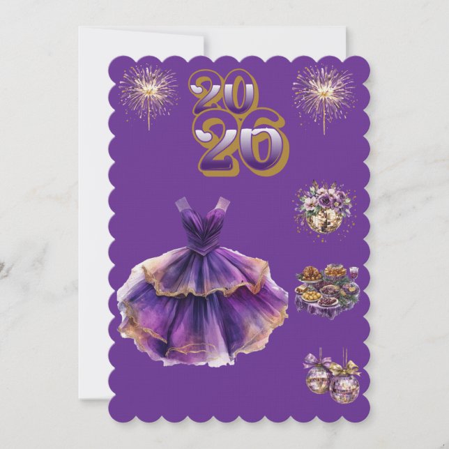 Convite Glamorous Purple & Gold New Year 2026 Invitation (Frente)