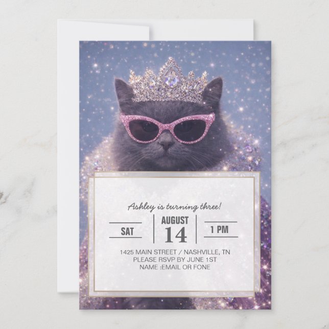 Convite Glamorous Queen Cat Sparkling Fantasy Portrait     (Frente)