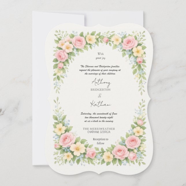 Convite Glamorous Regency Garden Wedding by Bridgerton (Frente)