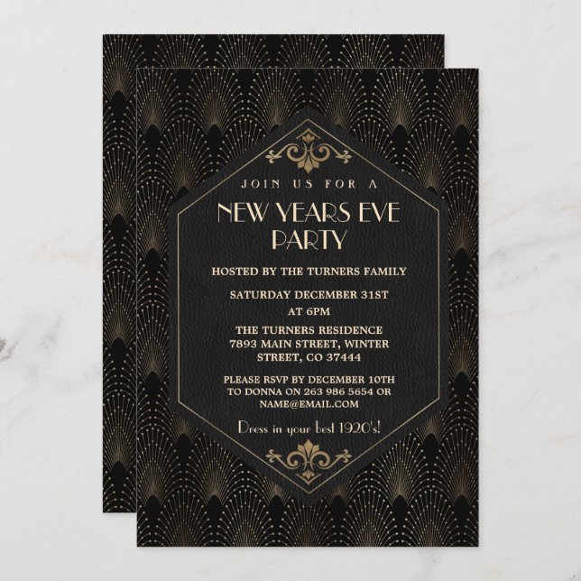 Convite Glamorous Roaring 20s Excelente Gatsby New Year Pa (Frente/Verso)