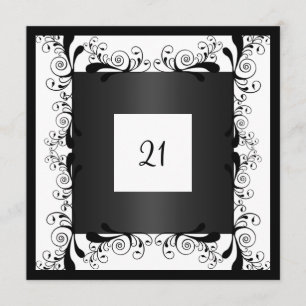Convite Glamour Branco Preto Floral
