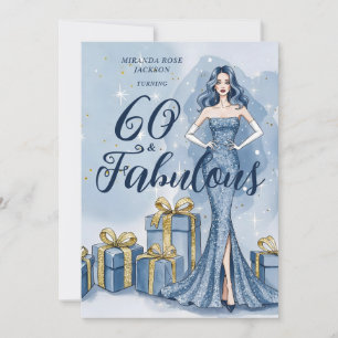 Convite Glamour de Hollywood Antigo Aniversário Azul com B