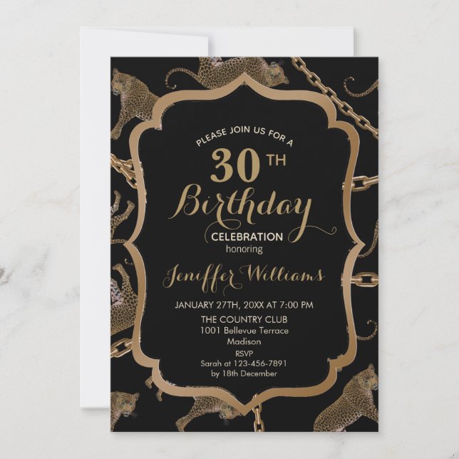 Convite glamour do ouro lepard cheetah (Frente)
