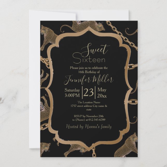 Convite glamour do ouro lepard cheetah               (Frente)