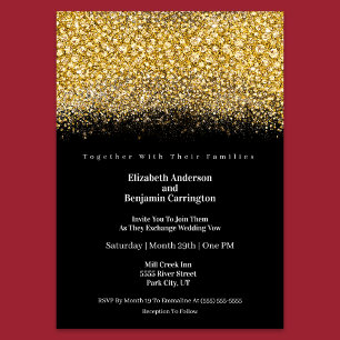 Convite Glamour Dourado Joias Brilho Casamento