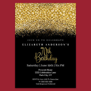 Convite Glamour Gold Joias Brilho Aniversário de 70 anos