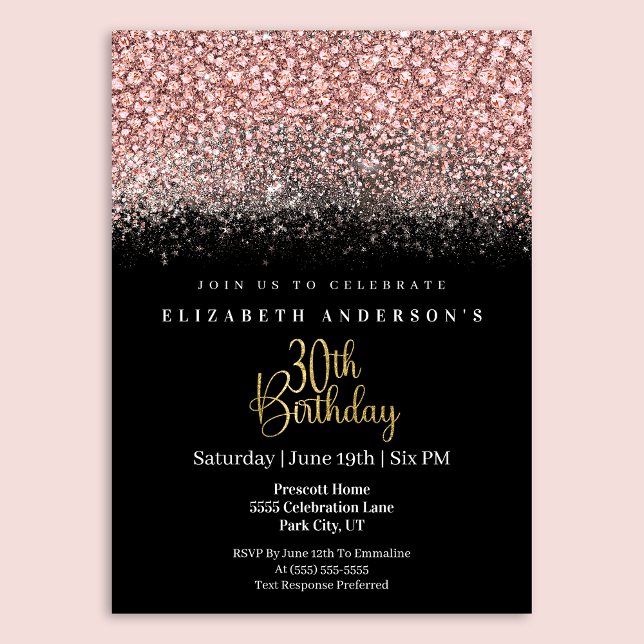 Convite Glamour Pink Jeweled Glitter 30th Birthday (Criador carregado)